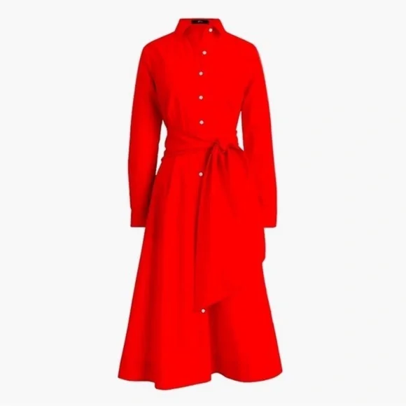 J.Crew Poplin Bright Cerise Cotton Tie Waist Dress size 00 - Picture 2 of 13